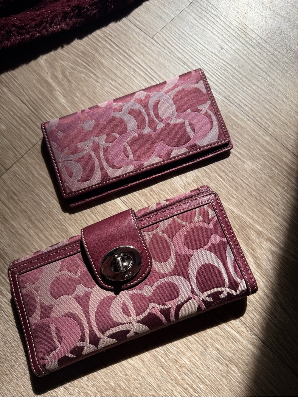 Coach Pink Signature Jacquard Wallet & Card Holder Set